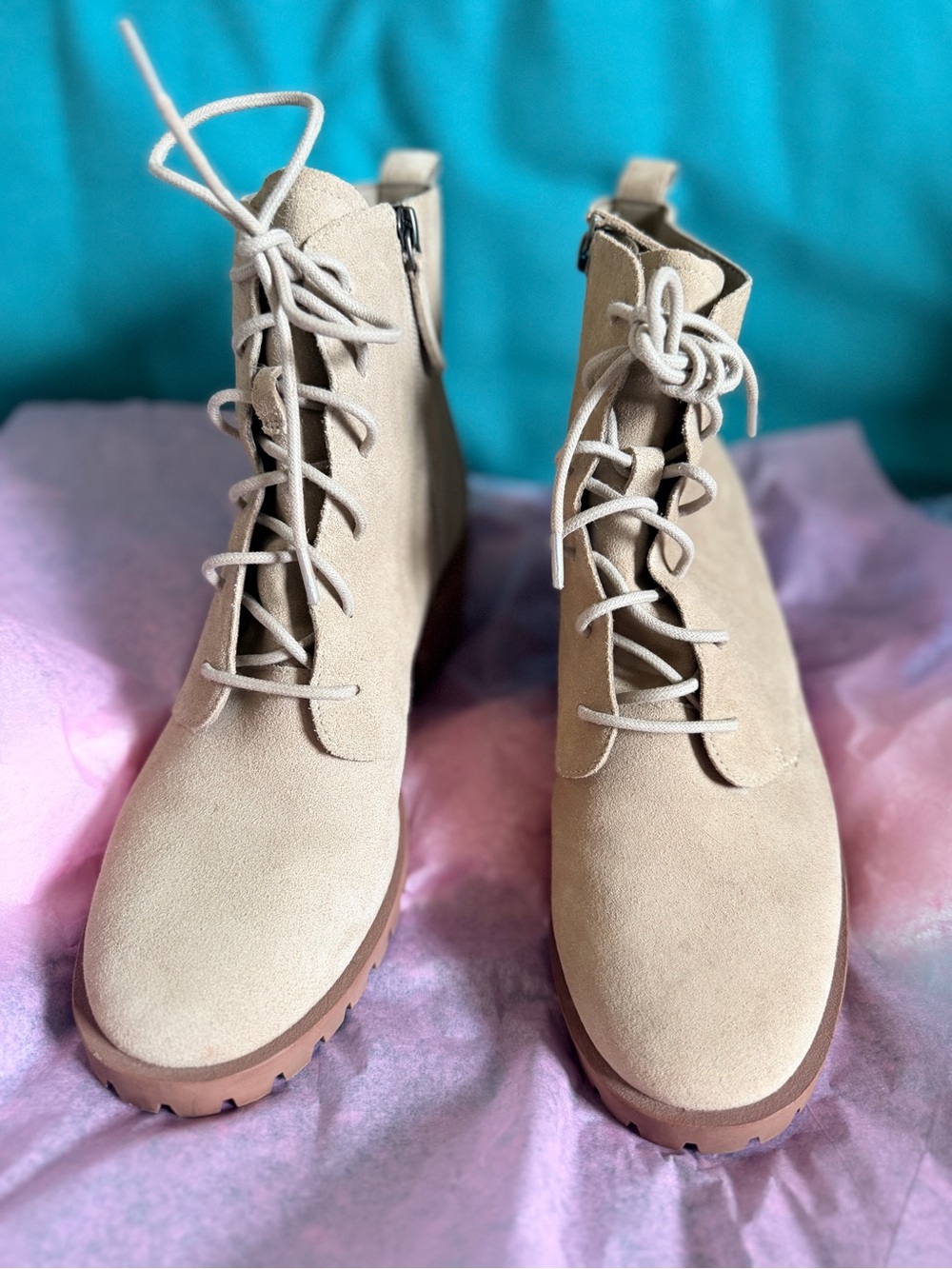 Dr. Scholl's Beige Lace-Up Suede Ankle Boots